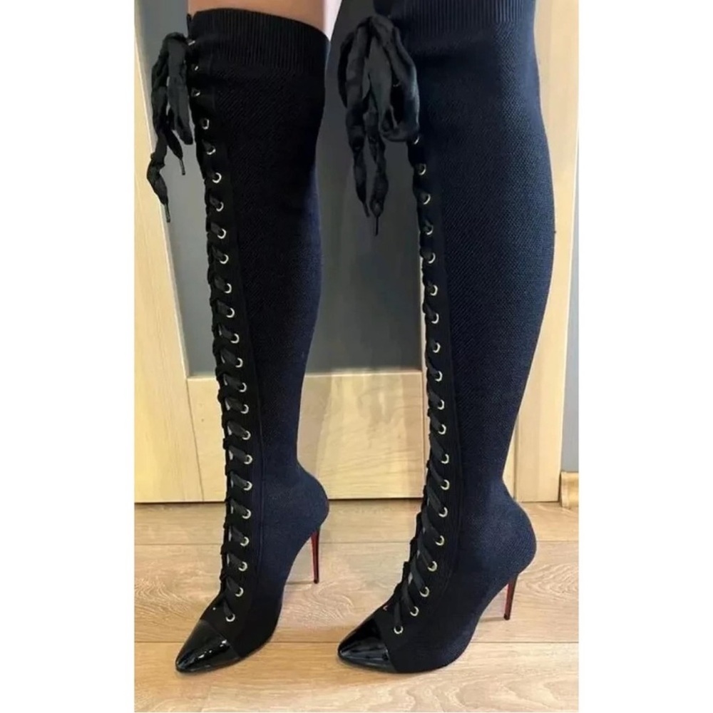 Christian Louboutin Frenchie 100 Knee-High Boots (Black)